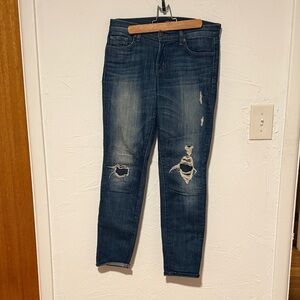 J Brand Distressed Cropped Jeans in Dark Blue